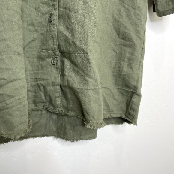 Cloth & Stone Olive Green Linen Utility Shirt Dress Tunic Raw Hem Frayed XS - Picture 3 of 7